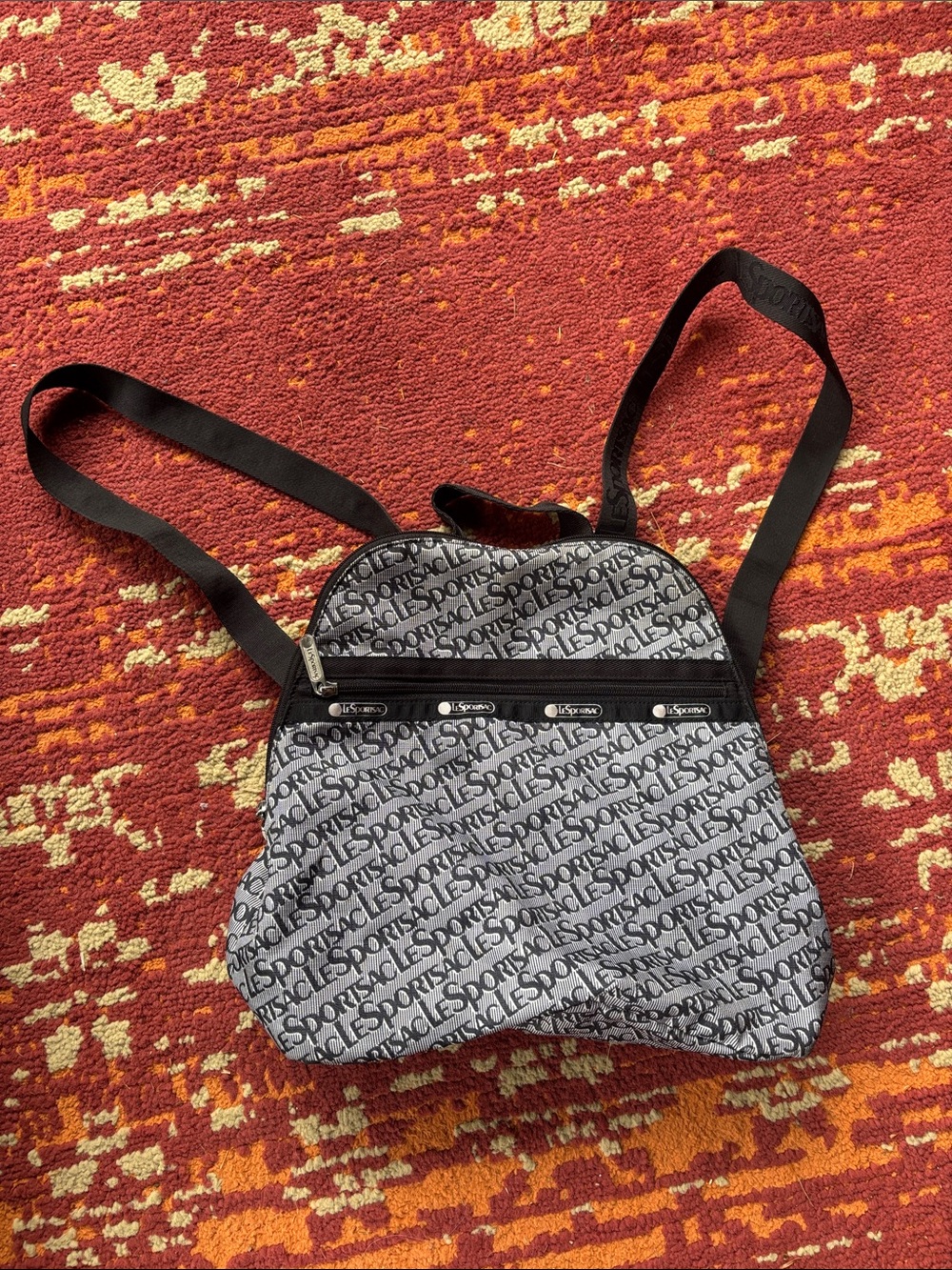 Lesportsac Gray Logo Convertible Backpack with Black Straps and Trim